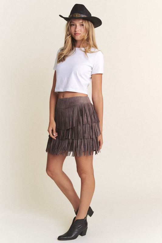 A-Line Suede Fringe Skirt