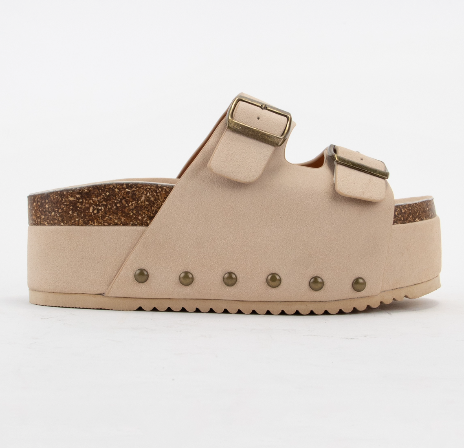 Oatmeal Hardware detail Platform Sandals