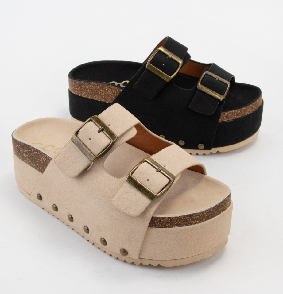 Oatmeal Hardware detail Platform Sandals