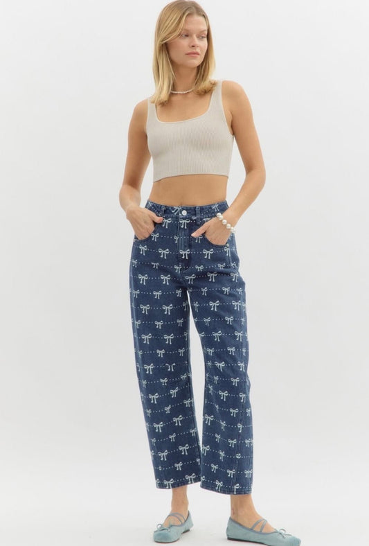 Bow-Print Denim Straight Leg Jeans ✨