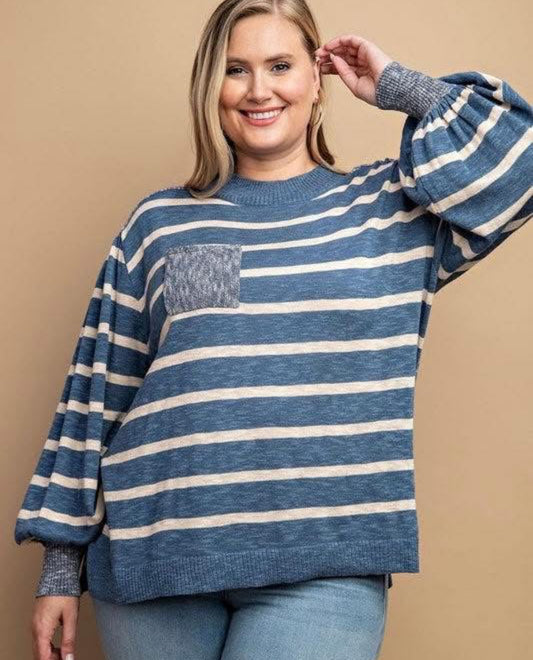 Bluebell Stripe Balloon Sleeve Sweater 💙✨